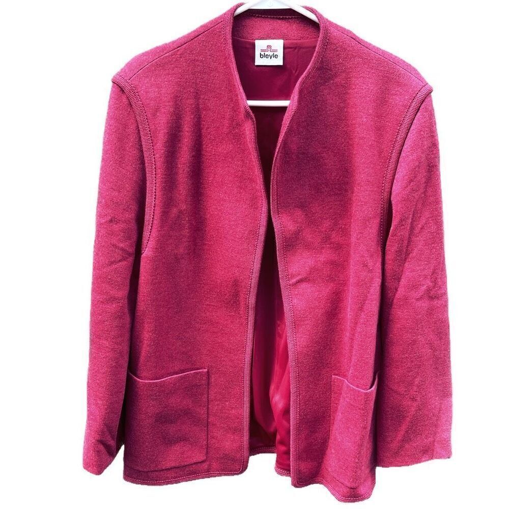 Vintage Bleyle size 14 wool dusty rose open blazer jacket .